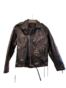 lot 128 image: Mens Italian Stone Black Genuine Buffalo Motorcycle Jacket Navarre Size Large