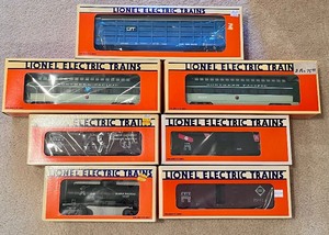lot 25B image: Five Lionel Freight Train Box Cars including Lionel Northern Pacific Vista Dome Car