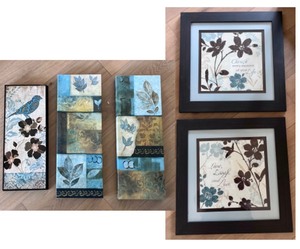 lot 203 image: Bird, Flowers & Blue Wall Art