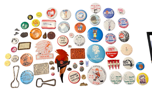 lot 50 image: Vintage Metal Buttons To Include Political Buttons, College Buttons, Homecoming Buttons & More