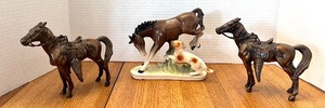 lot 183 image: Jema Holland Porcelain Horse & Pair of Brass Colored Horse Figurines