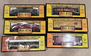 lot 15T image: (6) RAIL KING 027 Freight Cars including 10641 BNSF Train Car