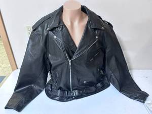 lot 96 image: Allstate Leather Black Leather Motorcycle Jacket - Size 62