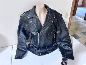 lot 97 image: Allstate Leather Black Leather Motorcycle Jacket - Size 60