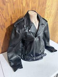 lot 99 image: Allstate Leather Black Leather Motorcycle Jacket- Size 56