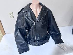 lot 100 image: Allstate Leather Black Leather Motorcycle Jacket- Size 64