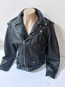 lot 101 image: Allstate Leather Black Leather Motorcycle Jacket- Size 48