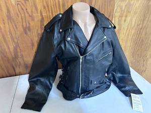 lot 103 image: Allstate Leather Black Leather Motorcycle Jacket- Size 54