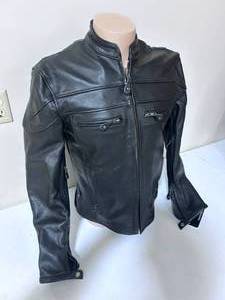 lot 113 image: Allstate Leather Black Leather Motorcycle Jacket- Size 40