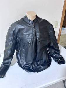 lot 114 image: Allstate Leather Black Leather Motorcycle Jacket- Size 60