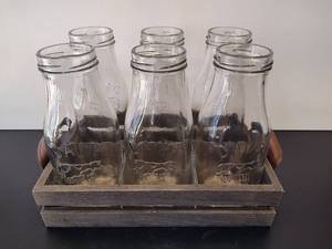 lot 30 image: Milk Bottles in Wooden Tray w Handles