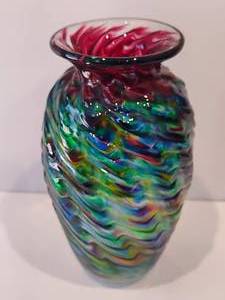 lot 37 image: Stunning Jon Offut  House of Mulciber - Hand Blown Iridescent Vase
