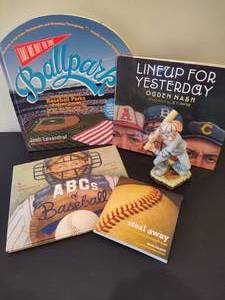 lot 89 image: Lot of Baseball Themed Books and Figurine