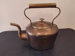 lot 40 image: Antique Mixed Metal Goose Neck Tea Kettle