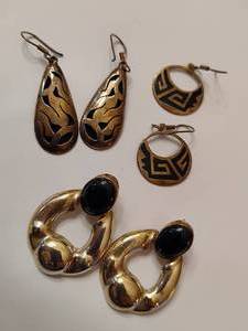 lot 111 image: Three Pairs SilverBlack Earrings (Stamped 925)
