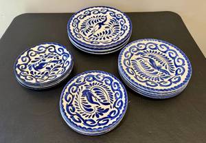 lot 62 image: Anfora Puebla Blue Hand - Painted Dishware