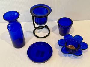 lot 63 image: Lot of Blue Glass Candle Holders