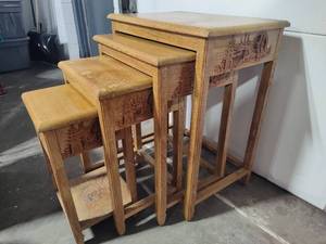 lot 50 image: Hand Carved Wooden Nesting Side Tables