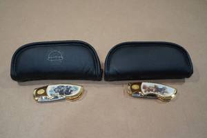 lot 86 image: 2 Franklin Mint Pocket Knives -Hunting Dog Themed