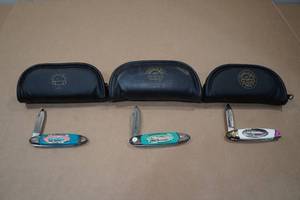 lot 99 image: 3 Franklin Mint Pocket Knives -1956 Ford Thunderbird, 1959 Edsel Citation, 1955 Packard Caribbean