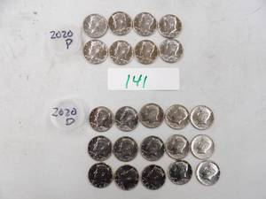 lot 141 image: 8) 2020P,15) 2020D KENNEDY HALF DOLLARS NIFC COLLECTORS ONLY COINS