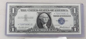 lot 158 image: 1957 BU  $1 SILVER CERTIFICATE STAR NOTE WASHINGTON SERIAL #72879561C SEQUIAL WITH LOT 156,157