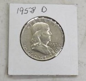lot 196 image: 1958D BENJAMIN HALF DOLLAR 90% SILVER