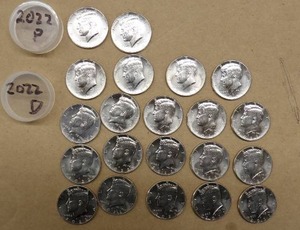 lot 218 image: 2) 2022P, 19) 2022D KENNEDY HALF DOLLARS NIFC COLLECTORS ONLY COINS