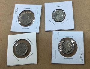 lot 47 image: 4 BUFFALO NICKELS 2 NO DATE, 1929,1935