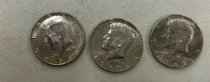 lot 60 image: 3- KENNEDY HALF DOLLAR 40% SILVER