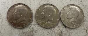 lot 63 image: 3- KENNEDY HALF DOLLAR 40% SILVER