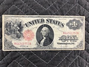 1917 $1 LARGE NOTE LEGAL TENDER UNITED STATES ONE DOLLAR WASHINGTON RED SEAL SERIAL #M44341757A