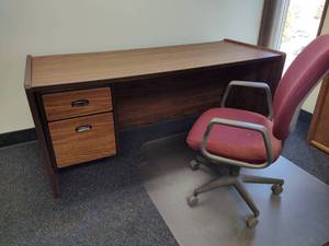 lot 29 image: Faux Wood Two-Drawer Desk  Chair