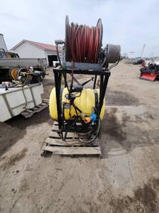 lot 8 image: John Deere 3-point hitch 60 gallon Sprayer with Hose Reel
