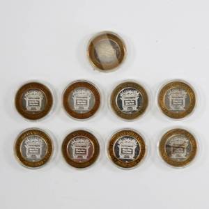 lot 50 image: Limited Edition .999 Fine Silver Casino Token Lot of 9