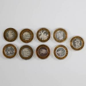 lot 46 image: Limited Edition .999 Fine Silver Casino Token Lot of 9