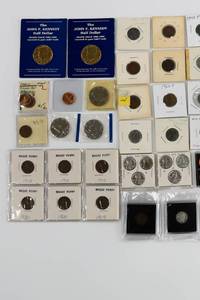 lot 37 image: 2x2 Coin Lot - Wheat Penny, Steel Penny, JFK Half Dollar