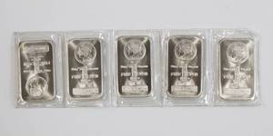 lot 68 image: 1 Oz Silver Bar - Lot of 5