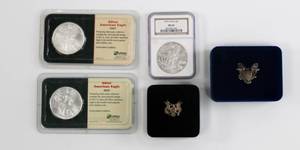 lot 64 image: American Silver Eagles Lot of 5