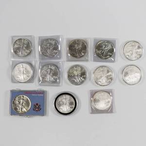 lot 57 image: American Silver Eagle - 1 Oz Silver Lot of 13