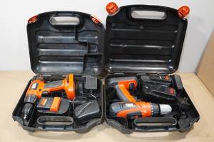 lot 133 image: Black and Decker Drills, Batteries, and Chargers