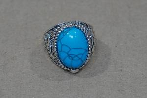 lot 216 image: Turquoise Eagle Crown Silver-Tone Ring