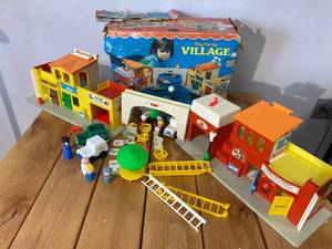 lot 33-A2025 image: Vintage Fisher Price Village in Box with Little People and Accessories