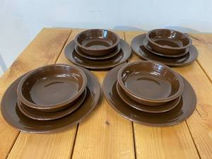 lot 34-A2025 image: 4 Piece Chocolate Fiestaware Dinner Plates, Salad Plates and Bowls