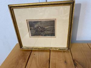 lot 39-A2025 image: Antique Print Geoges Lanthin Equestrian Fight Signed A.L Shaw 99 in Gilded Wood Frame