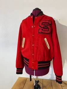 Vintage 1950's(?) NDSSS NDSCS Wool Letterman Jacket Gamemaster Sportswear Red Metal Snap Buttons Marshall Clothing MFG Butler, Indiana, USA