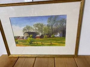 Incredible Watercolor by George Pfeifer 1983 Titled "Farm, Spring" 8.5" x 14.5" Exquisite Detail