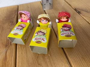 lot 67-A2025 image: (3) All in Original Amazing Condition 1970s Fun-World Fruit Scented Matchpack Dolls Berry Pie, Apple Pie and Peach Pie Matchbox