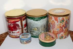 lot 16 image: Vintage Tin Lot  5 Tins, Including 3 Large Tins
