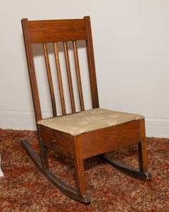 lot 8 image: Antique Sewing Rocking Chair with Storage Drawer